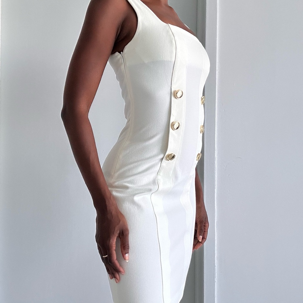 Elegant White Button-Detail Dress